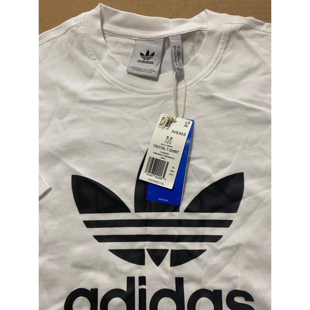 Adidas Originals Mens Trefoil Logo T-Shirt White Black 100% Cotton Size M NWT - Picture 3 of 6